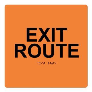 ADA Exit Route Braille Sign RRE 660 99 BLKonORNG Enter / Exit  Business And Store Signs 