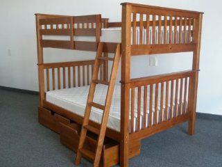 Bedz King Bunk Bed with 2 Under Bed Drawers, Full Over Full Mission Style, Espresso Home & Kitchen