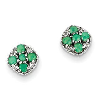 Sterling Silver Emerald Square Post Earrings Jewelry
