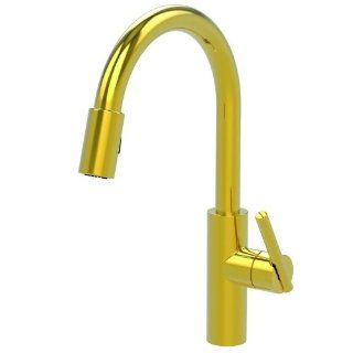 Newport Brass 1500 5103/03N East Linear Kitchen Faucet with Metal Lever Handle and Pull down Spray, Polished Brass   Touch On Kitchen Sink Faucets  