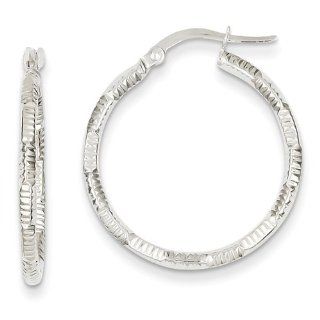 14k White Gold 2x20mm Patterned Twist Hoop Earrings, Best Quality Free Gift Box Satisfaction Guaranteed Jewelry