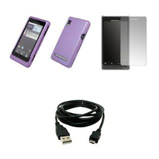Motorola Droid 2 A955   Premium Purple Rubberized Snap On Cover Hard Case Cell Phone Protector + Crystal Clear Screen Protector + USB Data Charge Sync Cable for Motorola Droid 2 A955 Cell Phones & Accessories