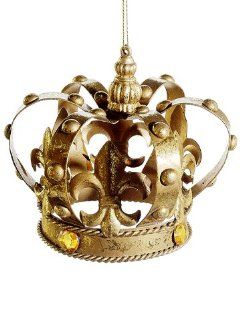 4.5" Metal Crown Ornament Gold Amber (Pack of 24)   Decorative Hanging Ornaments
