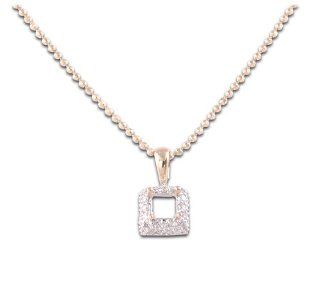 14K Yellow Gold 0.16ct Awesome Square Semimount Diamond Pendant (chain included) Jewelry