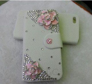 Diamond Bling Flip Magnetic Pu Leather Wallet Case Cover for iPhone4/4s Cell Phones & Accessories
