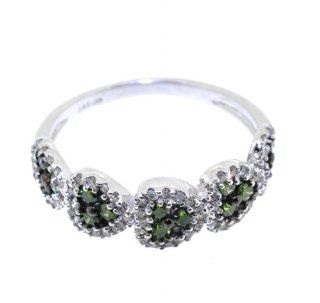 14K White Gold Green/White Diamond Ring Jewelry