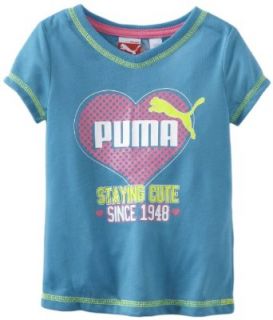 PUMA Girls 2 6X Toddler Staying Cute V Neck Tee, Blue, 2T Clothing
