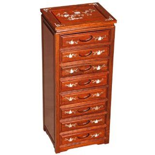 EXP Handmade 23" 8 Drawer Rosewood Jewelry Box / Armoire With Mother of Pearl Inlay & Felt Lining  