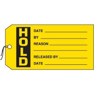 Emedco Hold Inventory Tag, Black / Yellow Industrial Lockout Tagout Tags