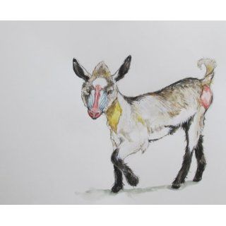 Art Social Media Generated Hybrids Baby Goat/ Baboon  Watercolor  Michael McConnell