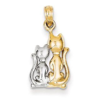 14k & Rhodium Cat Charm Jewelry