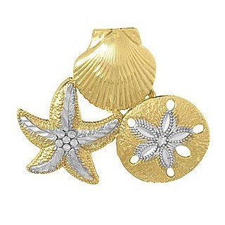 Gold Nautical Slide D C Scallop, starfish & Sanddollar Slide Two color Charms Jewelry