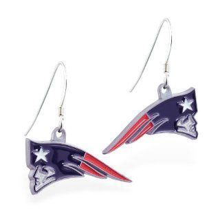 Mspiercing Sterling Silver Earrings With Offical Licensed NFL Charm, New England Patriots Jewelry