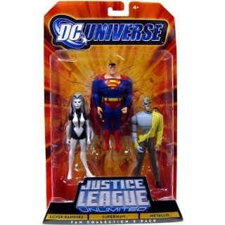 SILVER BANSHEE/SUPERMAN/METALLO  JUSTICE LEAGUE UNLIMITED   DC UNIVERSE   3 PK   4.5" POSEABLE ACTION FIGURE Toys & Games
