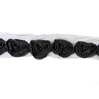 Wholeport 4cm Wide Black Gauze Base 3D Rose Flower Lace Trim By the Yard