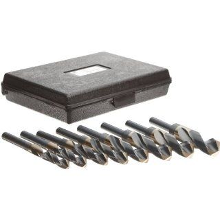 Precision Twist C8R56CO Cobalt Steel Reduced Shank Drill Bit Set with Metal Case, Black and Gold Oxide Finish, Round Shank, 118 Degree Split Point, 8 piece, 9/16" 1" x 16ths Round Shank Percussion Bits