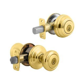 Kwikset 991 Cameron Entry Knob and Single Cylinder Deadbolt Combo Pack featuring SmartKey in Polished Brass   Door Handles  