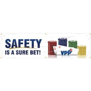 Accuform Signs MBR968 Reinforced Vinyl Motivational VPP Banner "SAFETY IS A SURE BET" with Metal Grommets, 28" Width x 8' Length Industrial Warning Signs