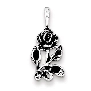 Sterling Silver Antiqued Rose Charm, Best Quality Free Gift Box Satisfaction Guaranteed Pendant Necklaces Jewelry