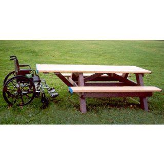 Standard Recycled Plastic Picnic Table with One Handicap End Cedar Top/Green Frame