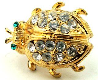 Gold Tone & Crystal Lady Bug Beetle Tie Tack Hat Lapel Pin Brooches And Pins Jewelry