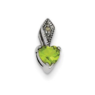 Sterling Silver Diamond & Peridot Heart Pendant, Best Quality Free Gift Box Satisfaction Guaranteed Pendant Necklaces Jewelry