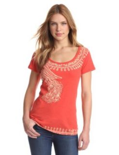Lucky Brand Women's Indian Peacock Tee, Chili, X Small Fashion T Shirts