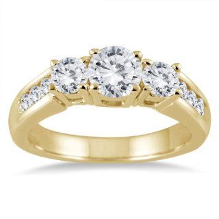 1.50 Carat Diamond Three Stone Ring in 10K Yellow Gold Anniversary Rings Jewelry