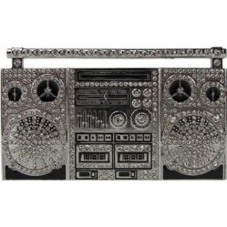 Silver Bling Ghetto Blaster Belt Buckle With Rhinestones   Super Encrusted Clothing