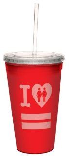 Tree Free Greetings I Heart Equality Women Artful Traveler Double Walled Cool Cup with Reusable Straw, 16 Ounce Kitchen & Dining
