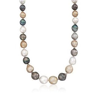 Multicolored Cultured South Sea Pearl Necklace, Gold Clasp. 16" Pearl Strands Jewelry