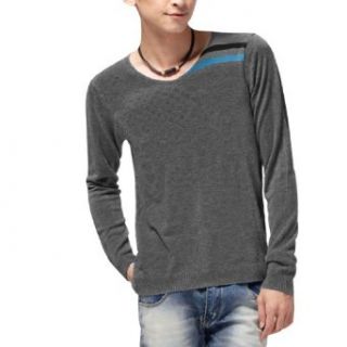 Mens Stylish Long Sleeve Pullover Ribbing Hem Casual Knit Shirt Dark Gray S at  Men�s Clothing store
