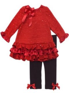 Rare Editions Girls 2 6x Fuzzy Knit Legging Set, Red/Black, 6X Clothing