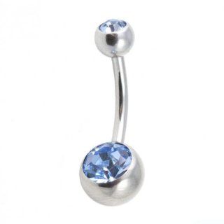 Double Gem Belly Button Navel Ring 14g 7/16"   LIGHT BLUE Jewelry