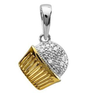 0.10 Carat (ctw) 10k Two Tone Gold Round Diamond Ladies Cupcake Pendant 1/10 CT Jewelry