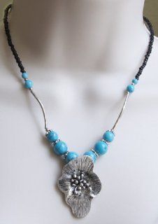 Flower Pendant Necklace Turquoise Silver Modern Chic Floral Jewelry  Other Products  