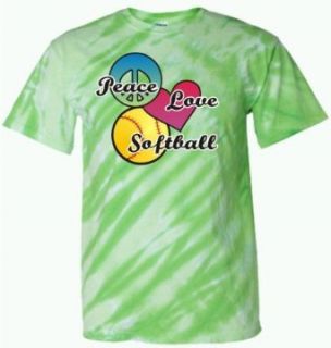 Adult Green Tiger Stripe Tie Dye Peace Love Softball T Shirt   2XL Clothing