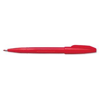 Pentel Sign Pen Stick Porous Point Pen, Fine Point, Red Barrel, Red Ink 12 Count (S520 B) 