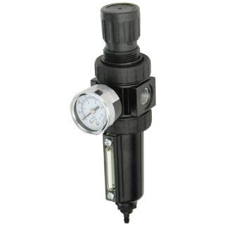 Parker 05E2TA18AB One Piece Filter/Regulator, 3/8" NPT, Metal Bowl with Sight Gauge, Auto Pulse Drain, 40 micron, 40 scfm, Relieving Type, 2 125 psig Pressure Range, with Gauge Compressed Air Combination Filters And Regulators Industrial & Scien