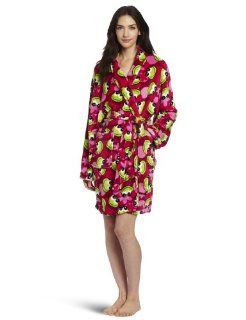 Seven Apparel Hotel Spa Collection Ladies Chic Printed Plush Bath Robes, Pink Smiley Frogs   Bathrobes