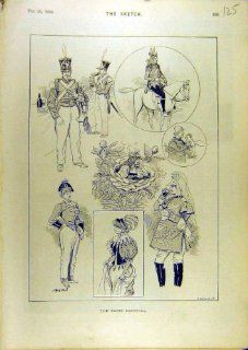1896 Paris Carnival Sketches Military Old Print  