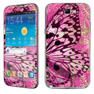 Samsung Galaxy Note II 2nd Generation Decal Vinyl Skin   Pink Butterfly Swirl By Skinguardz Cell Phones & Accessories