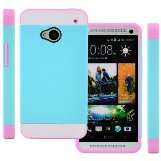 CellJoy Hybrid TPU 2PC Layered Hard Case Rubber Bumper for HTC ONE M7 (At&t / Sprint / T Mobile / Unlocked) [CellJoy Retail Packaging] (Teal Blue / White / Pink) Cell Phones & Accessories