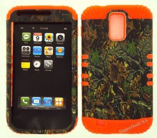 2 in 1 Hybrid Case Protector for T mobile Samsung Galaxy S2 S 2 ll T989 Phone Hard Cover Faceplate Snap On Orange Silicone +Mixed Leaves Camo Cell Phones & Accessories