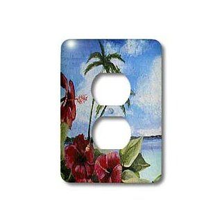 3dRose LLC lsp_44366_6 island Scene with Hibiscus Flowers in Foreground on Textured Background, 2 Plug Outlet Cover   Outlet Plates  