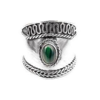 Sterling Silver Green Stone Malachite Medieval Armor Ring Size 5(Sizes 5, 6, 7, 8, 9) Bands Jewelry
