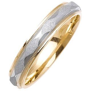 14K Gold Men's Diamond Pattern Stone Finish Wedding Band (4mm) Jewelry
