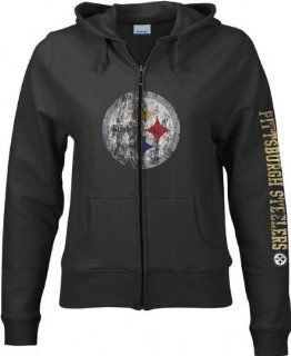 Pittsburgh Steelers Women's Black Giant Logo Full Zip Hooded Sweatshirt   Medium Sports & Outdoors