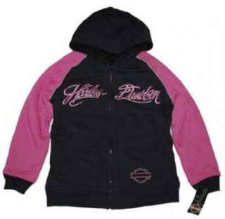 Harley Davidson Girls Fleece Hoodie Sweatshirt. Black/Hot Pink. 3121236 Clothing