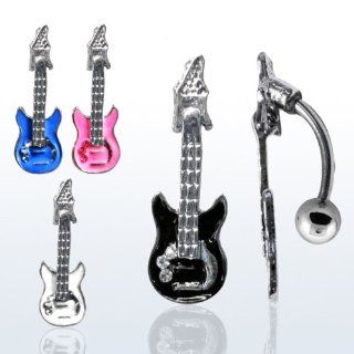 Surgical Steel Top Down Black Enamel Guitar Belly Button Ring Curved Belly Button Piercing Barbells Jewelry